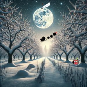 Cider Chat Episode 483 – Talking Pommes Winter Tale artwork featuring festive orchard characters.