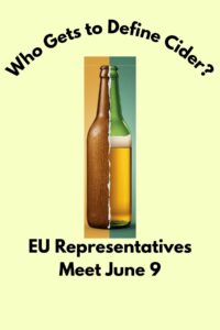 Split cider bottle of traditional and modern practices illustrating the debate over proposed EU cider definitions ahead of a June 9 regulatory meeting.