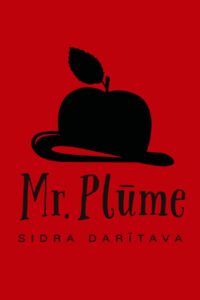 Mr. Plūme cidery logo from Latvia featuring a black apple wearing a hat on a red background.
