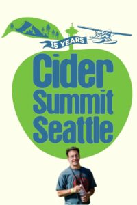 Commemorative graphic for the 15th anniversary of Cider Summit Seattle featuring Alan Shapiro.